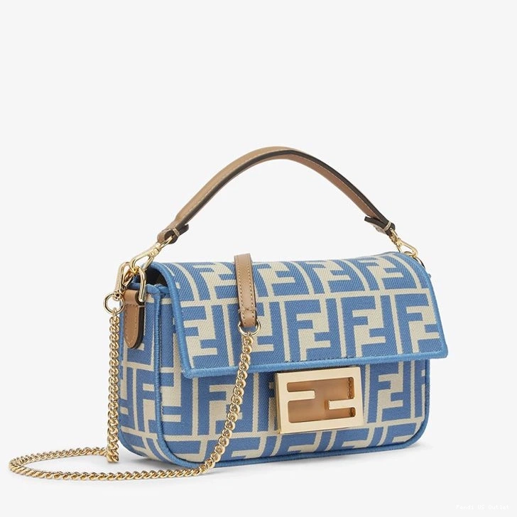 Vintage HOT Blue FF In Bag Fabric Motif Mini Fendi Baguette 0730